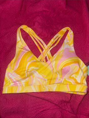 Ideology Yellow & Pink Marble Strappy Sports Bra